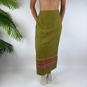 Vintage Y2K Green Linen High Waisted Fairycore Coastal Grandma Skirt / Sz: 4